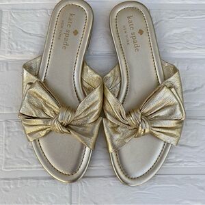 Kate Spade Marcella Metallic Gold Sandal Flats, Upper Leather